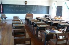 The interior of an old schoolhouse