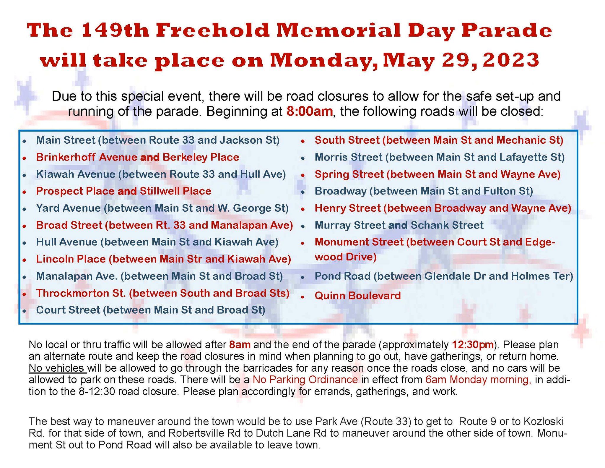 Parade Road Closures